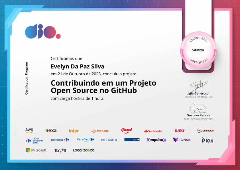 certificate of Contribuindo em um Projeto Open Source no GitHub