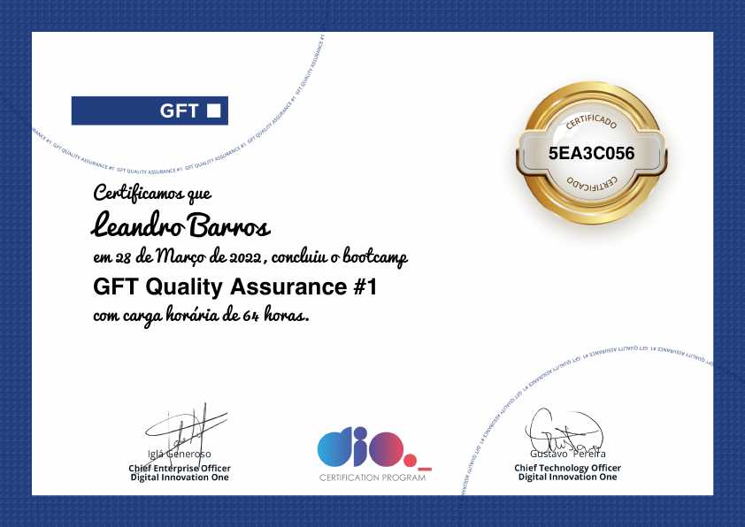 certificate of GFT Quality Assurance #1