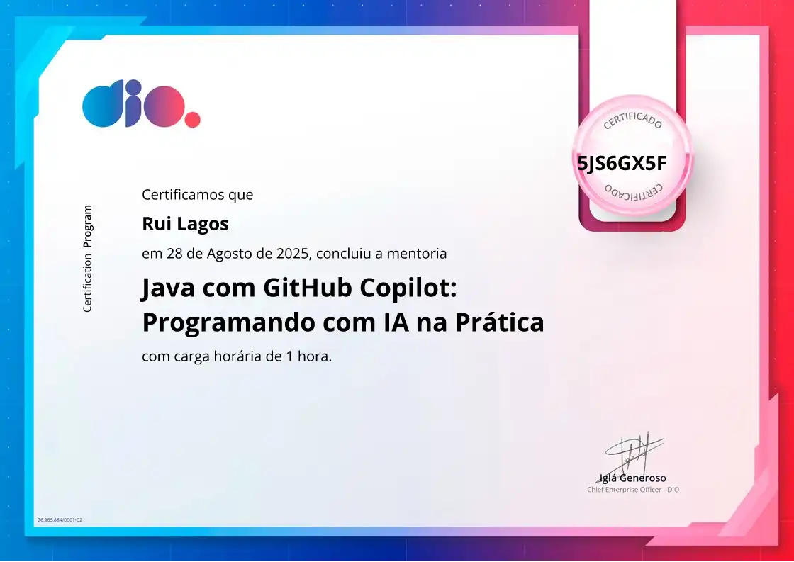 certificate of Java com GitHub Copilot: Programando com IA na Prática