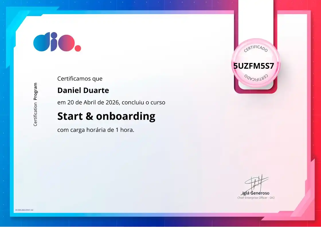 certificate of Start & onboarding