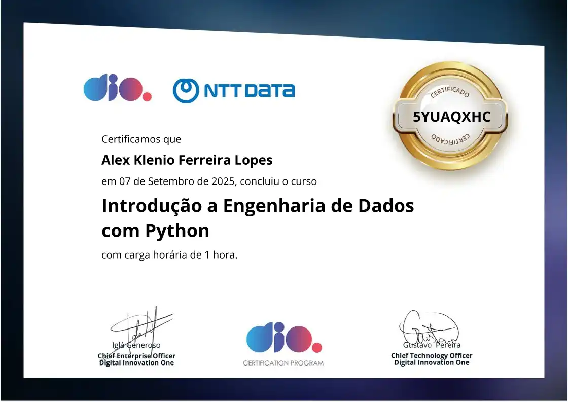 certificate of Introdução a Engenharia de Dados com Python