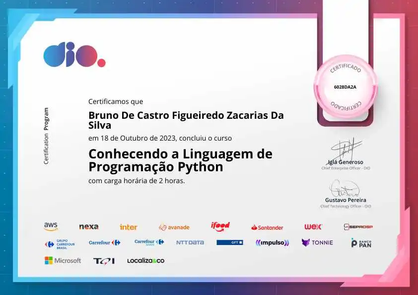 certificate of Conhecendo a Linguagem de Programação Python