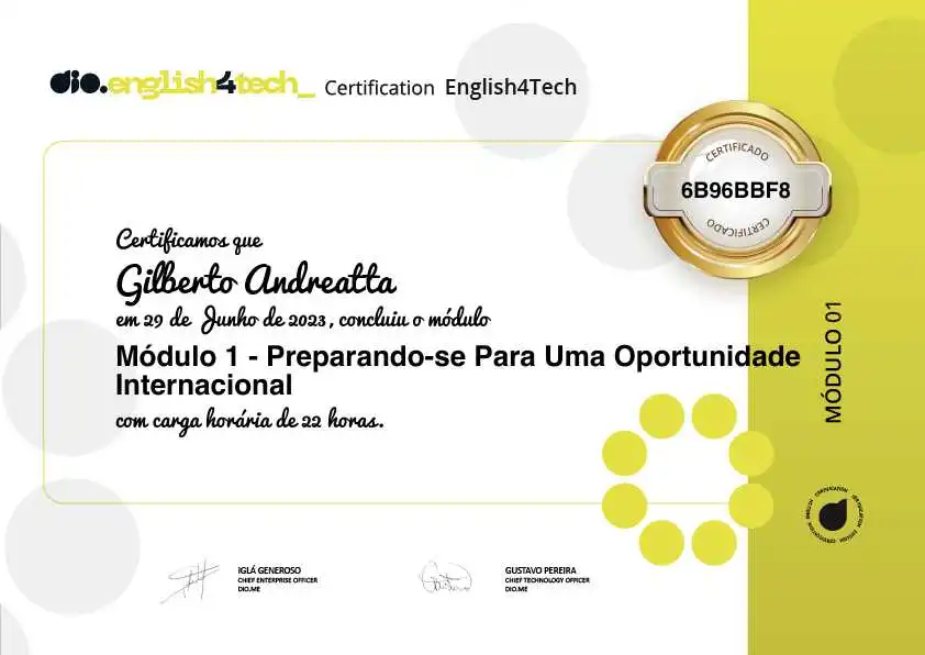 certificate of Módulo 1 - Preparando-se Para Uma Oportunidade Internacional