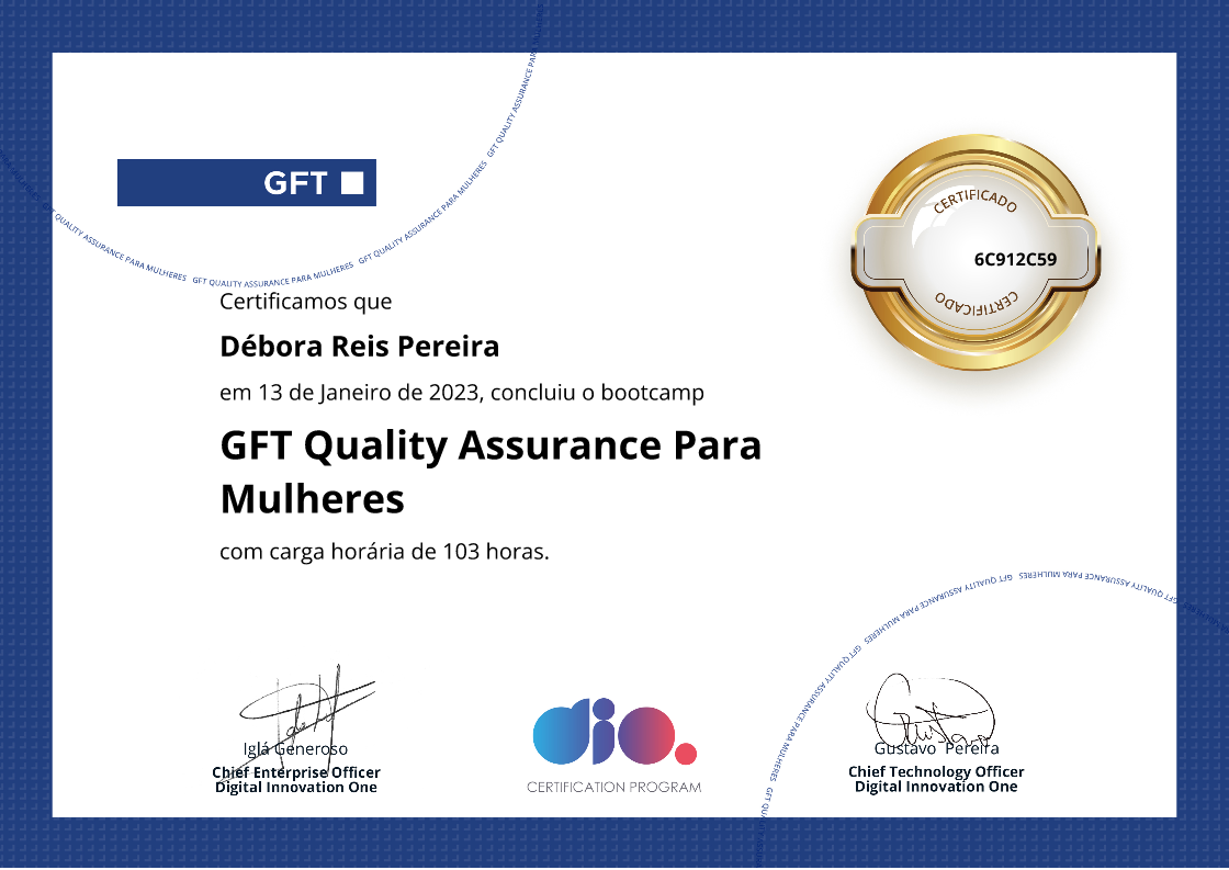 certificate of GFT Quality Assurance Para Mulheres