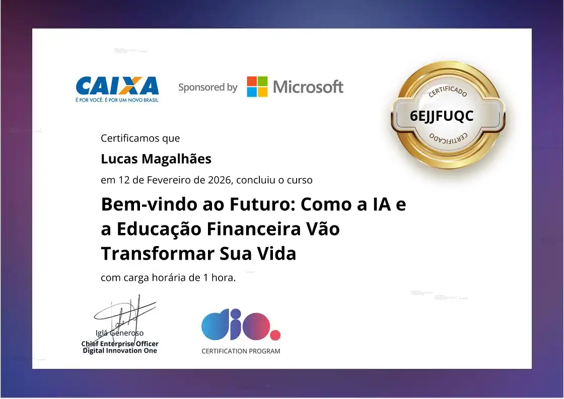 certificate of Bem-vindo ao Futuro: Como a IA e a Educação Financeira Vão Transformar Sua Vida