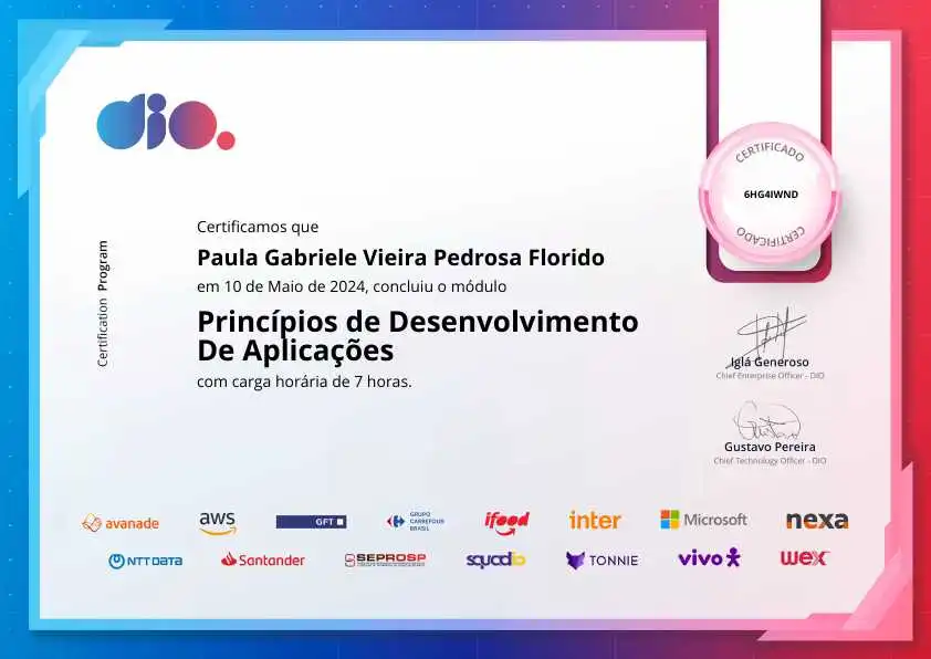 certificate of Princípios de Desenvolvimento De Aplicações
