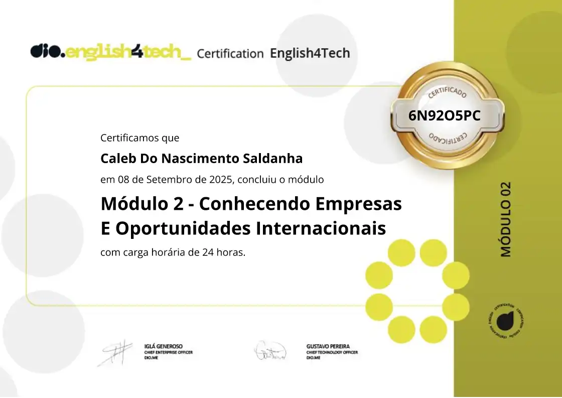 certificate of Módulo 2 - Conhecendo Empresas E Oportunidades Internacionais