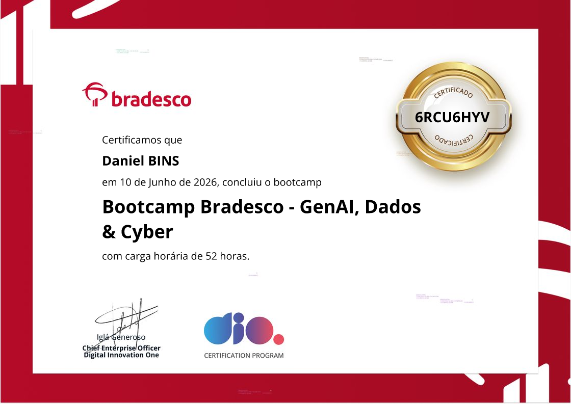 certificate of Bootcamp Bradesco - GenAI, Dados & Cyber