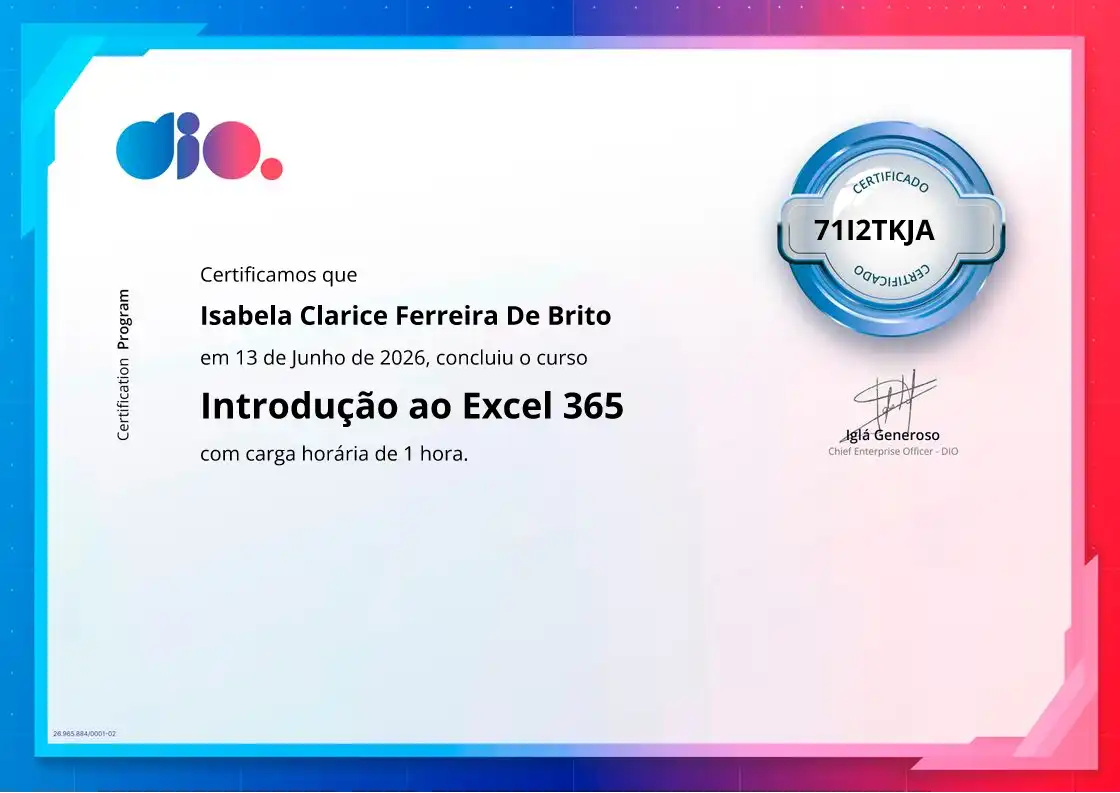 certificate of Introdução ao Excel 365