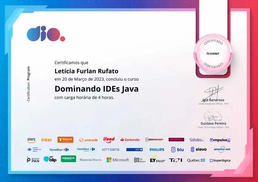 certificate of Dominando IDEs Java