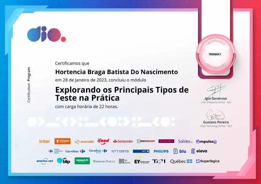 certificate of Explorando os Principais Tipos de Teste na Prática