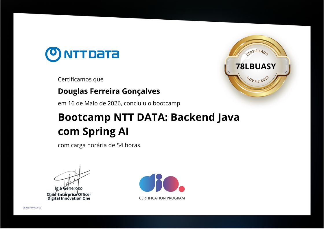 certificate of Bootcamp NTT DATA: Backend Java com Spring AI