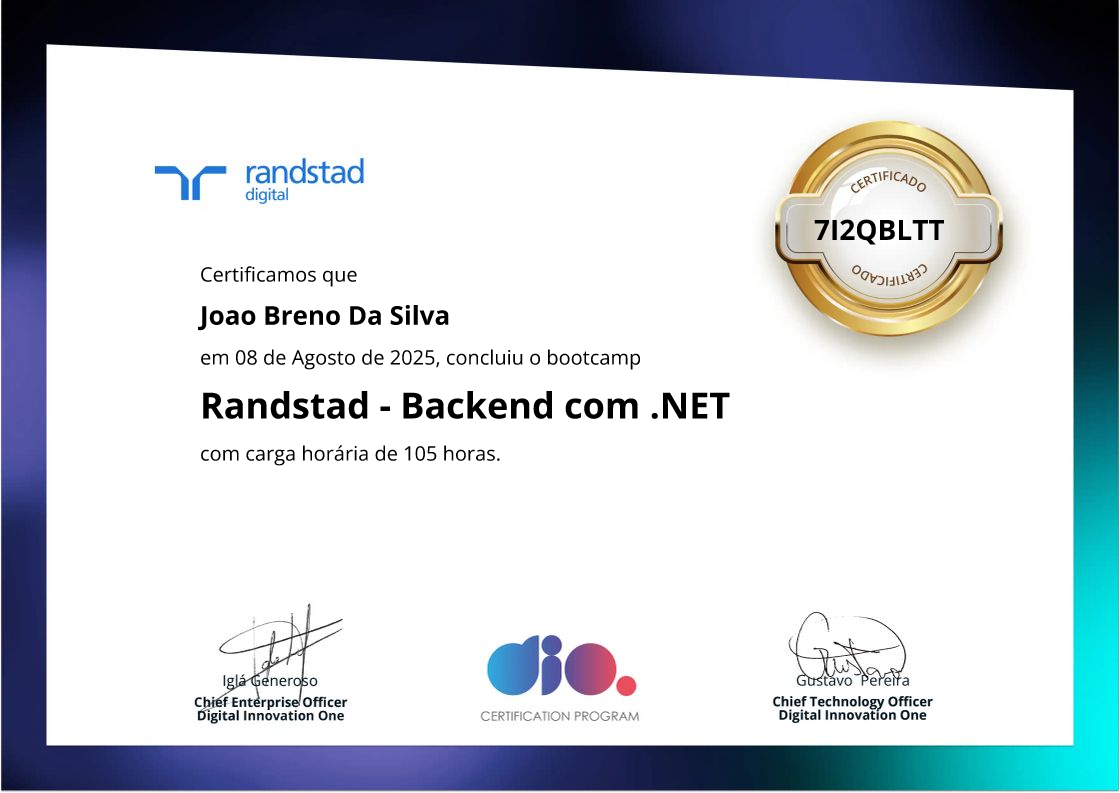 certificate of Randstad - Backend com .NET