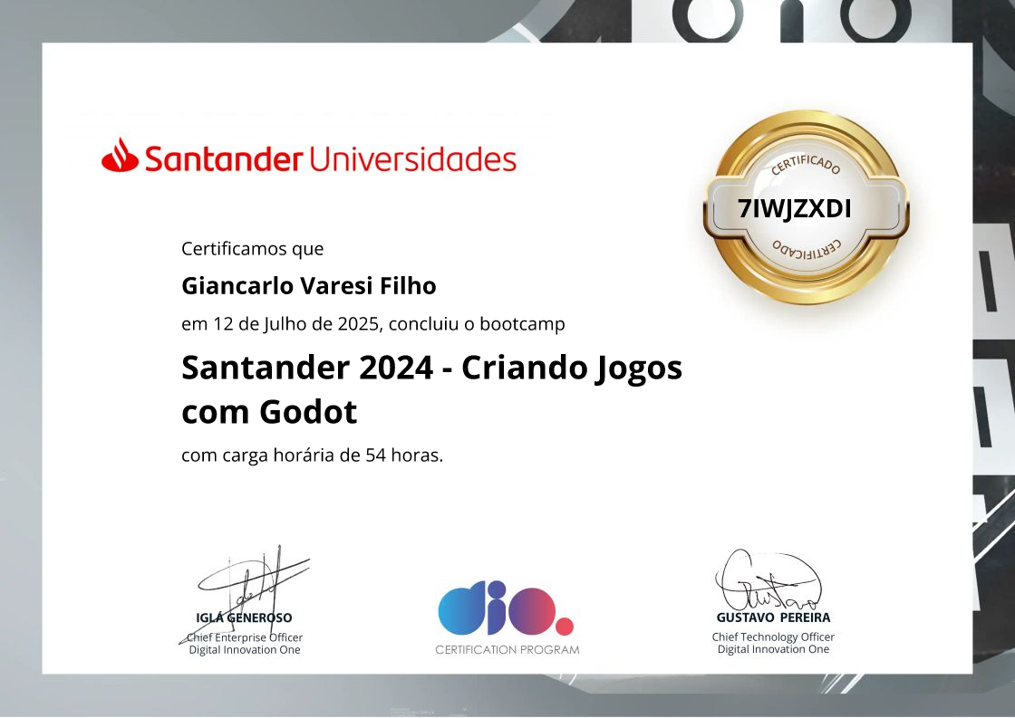 certificate of Santander 2024 - Criando Jogos com Godot