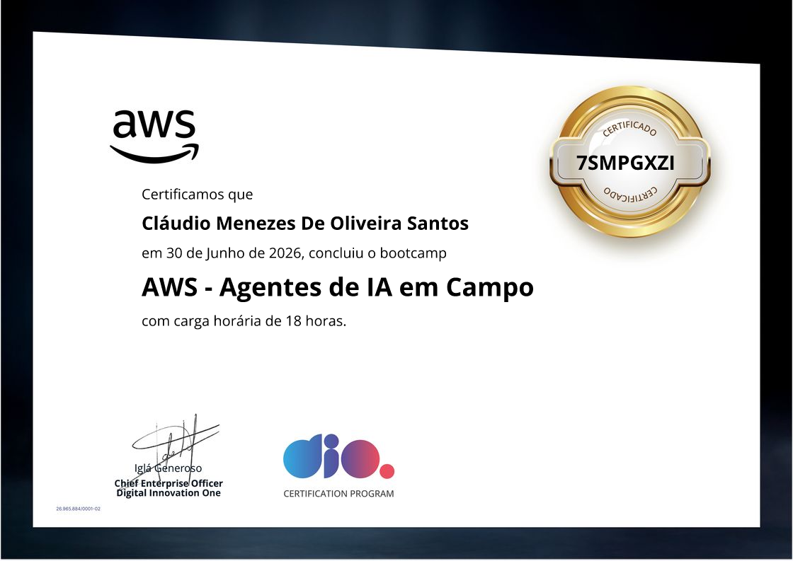 certificate of AWS - Agentes de IA em Campo