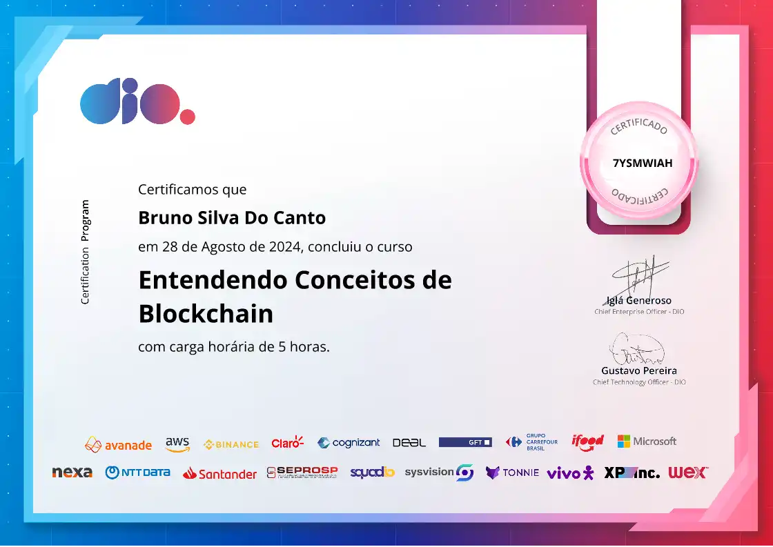 certificate of Entendendo Conceitos de Blockchain