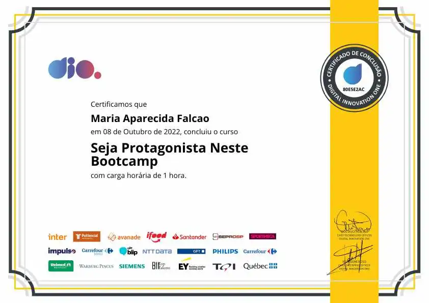 certificate of Seja Protagonista Neste Bootcamp