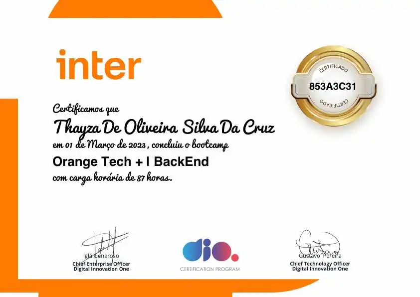 certificate of Orange Tech + | BackEnd
