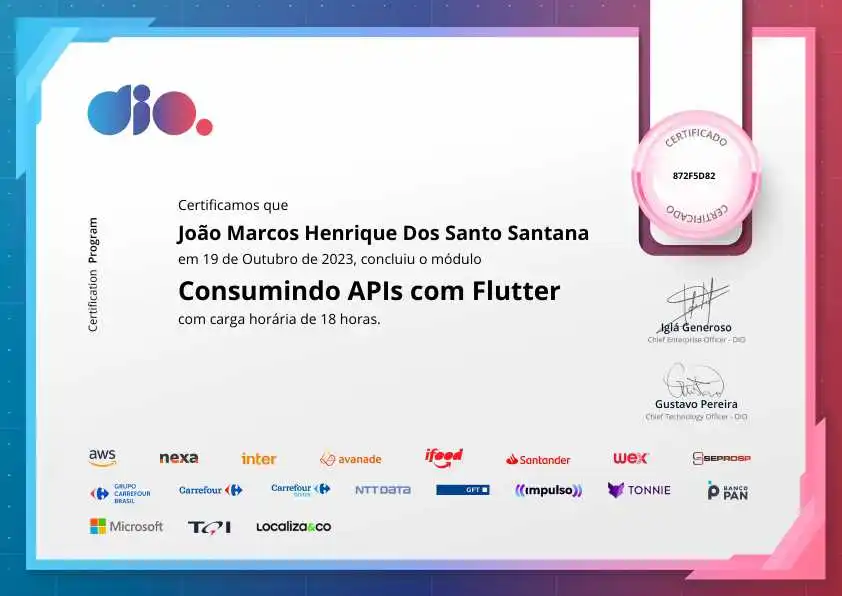 certificate of Consumindo APIs com Flutter