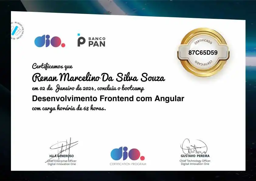 certificate of Desenvolvimento Frontend com Angular