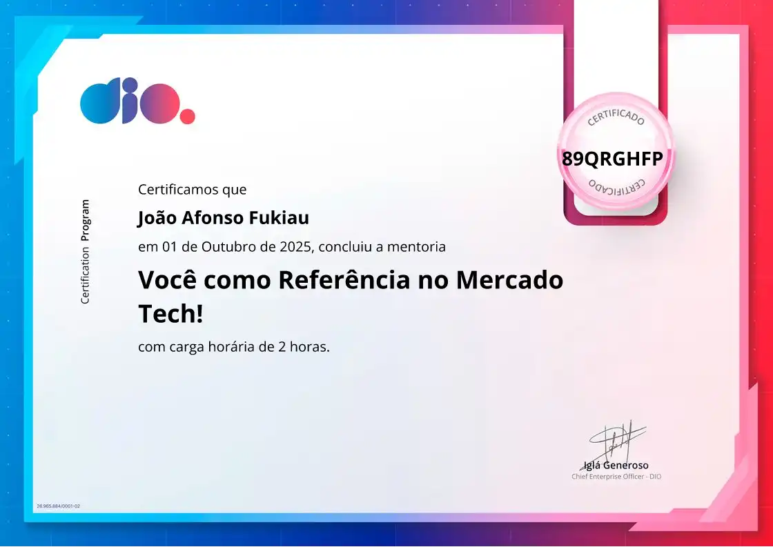 certificate of Você como Referência no Mercado Tech!