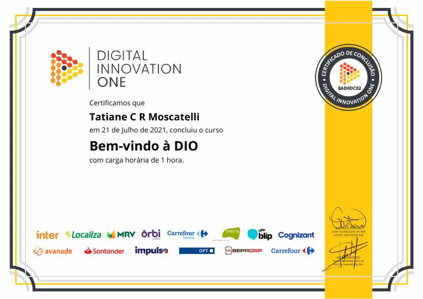 certificate of Bem-vindo à DIO