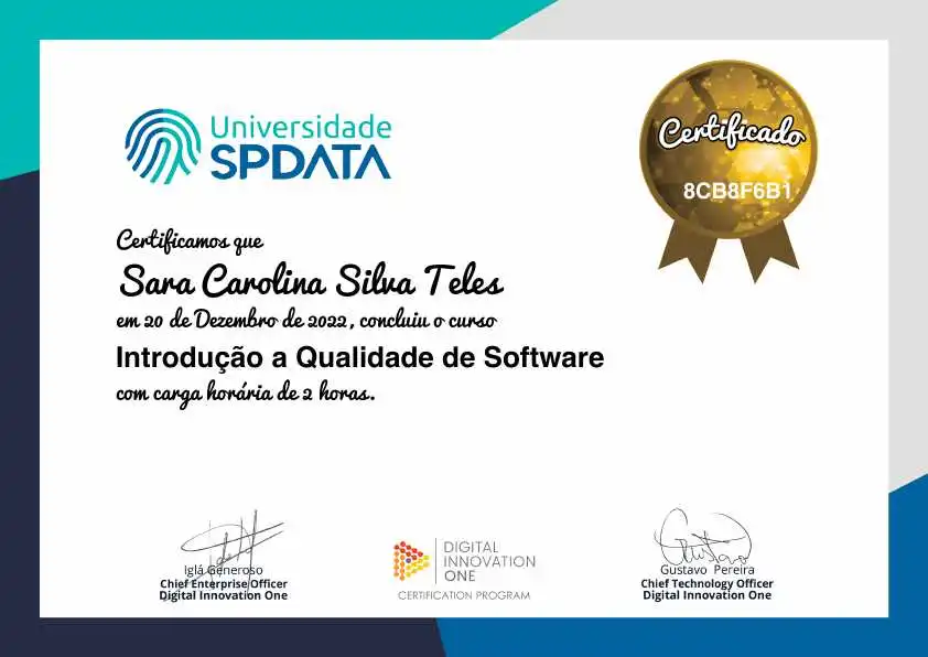 certificate of Introdução a Qualidade de Software