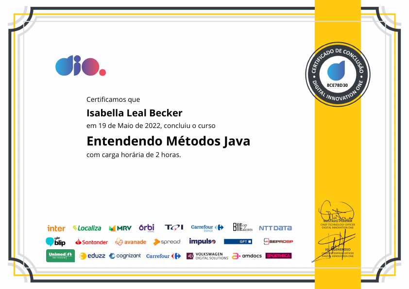 certificate of Entendendo Métodos Java