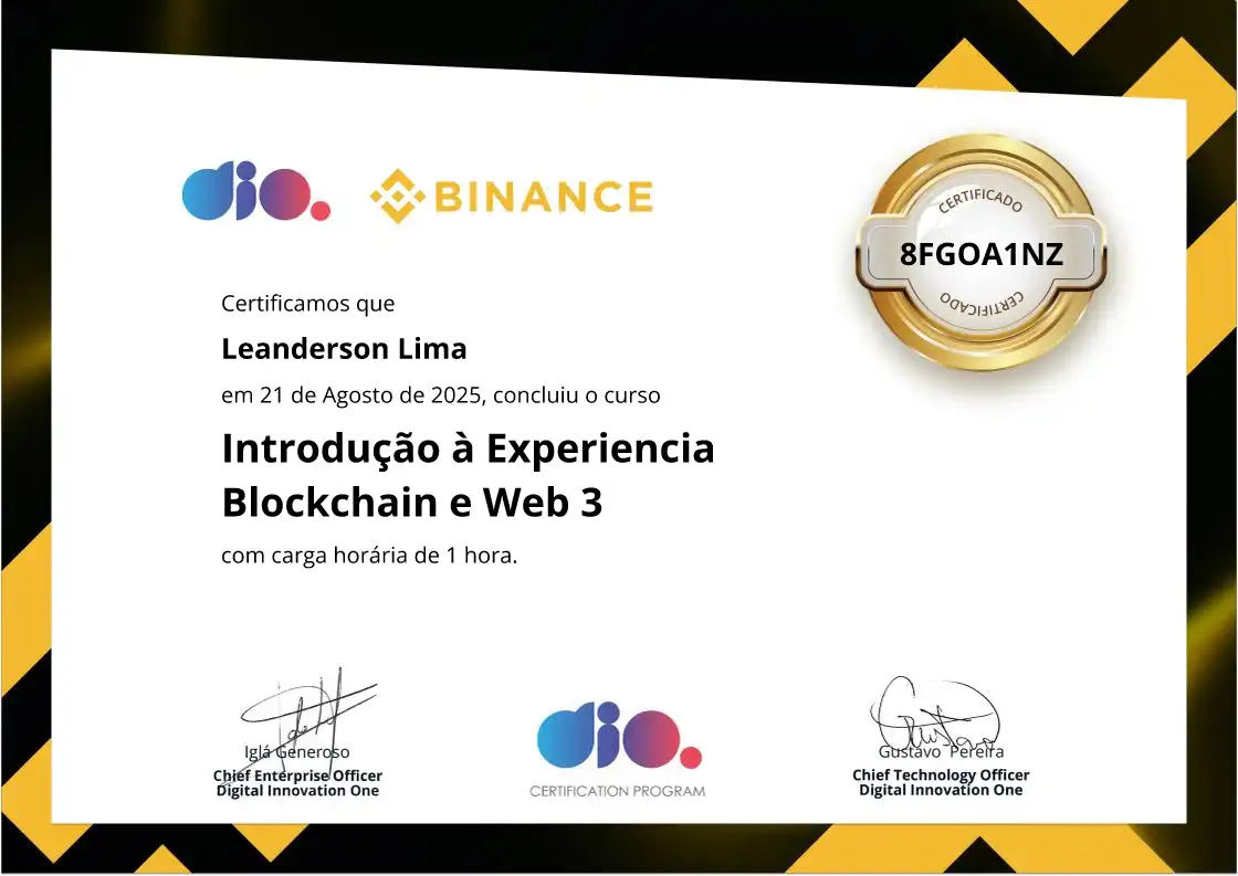 certificate of Introdução à Experiencia Blockchain e Web 3