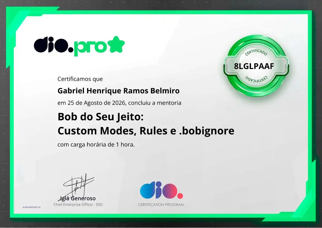 certificate of Bob do Seu Jeito: Custom Modes, Rules e .bobignore