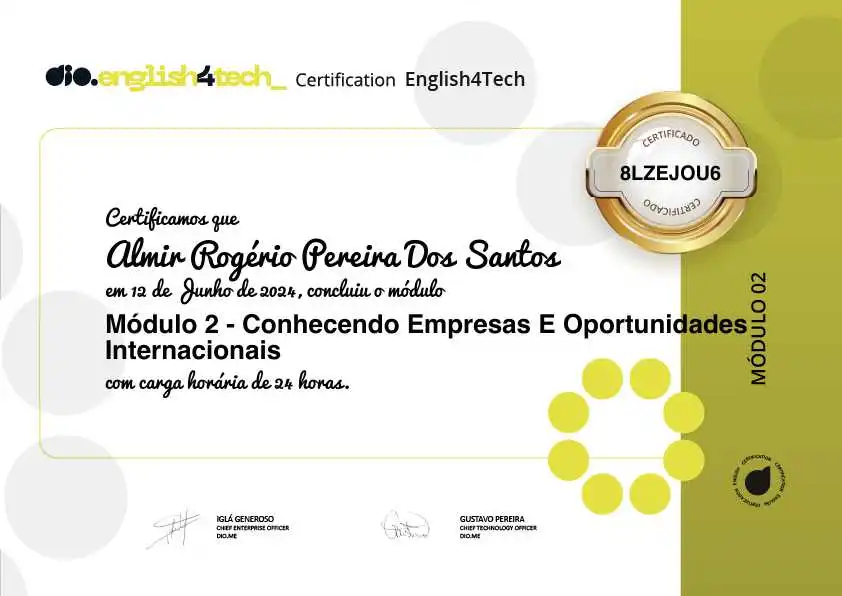 certificate of Módulo 2 - Conhecendo Empresas E Oportunidades Internacionais
