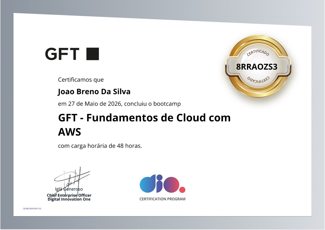 certificate of GFT - Fundamentos de Cloud com AWS