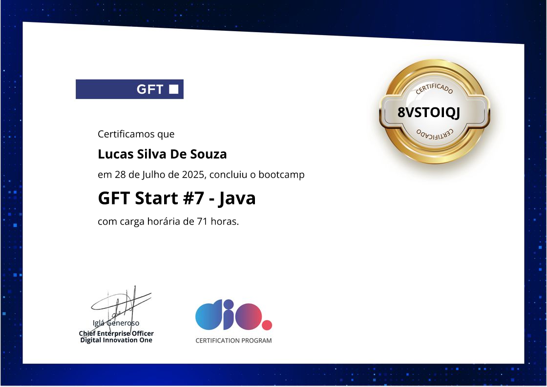 certificate of GFT Start #7 - Java