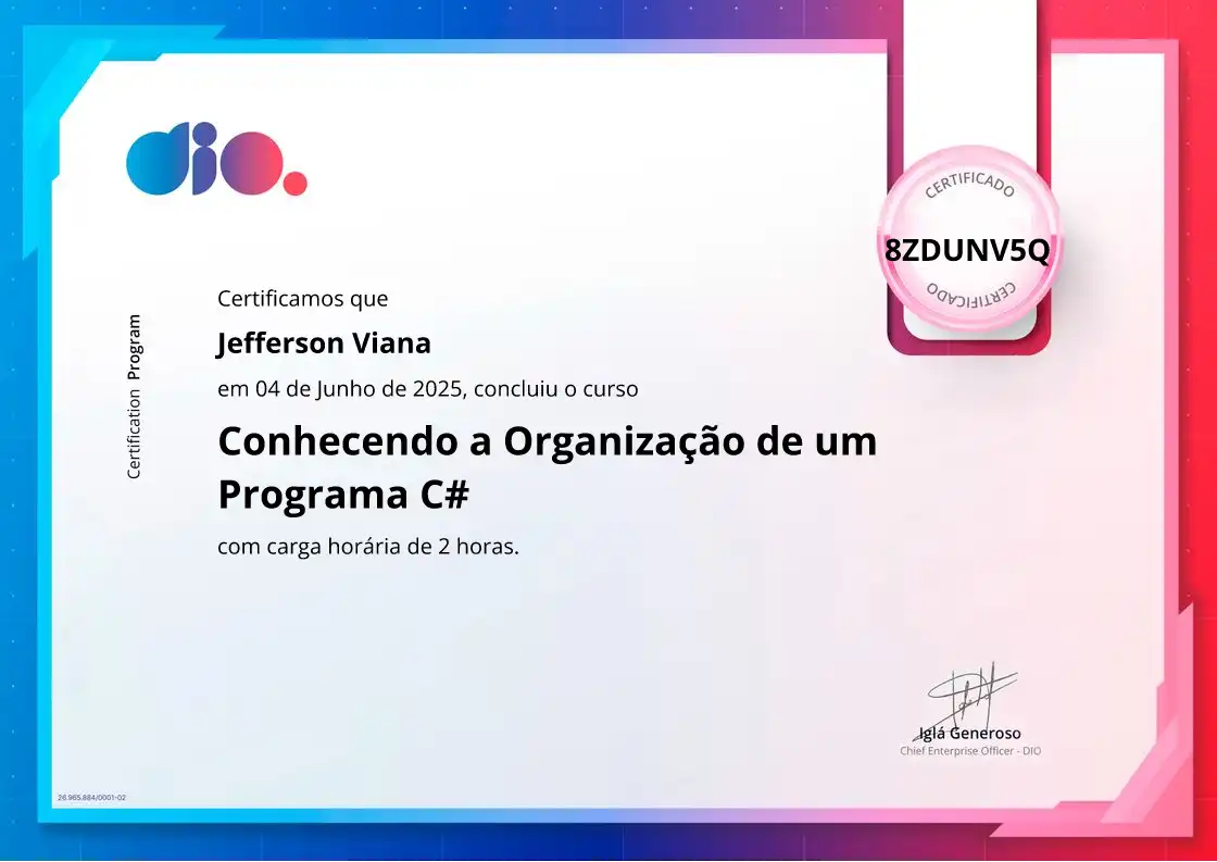 certificate of Conhecendo a Organização de um Programa C#