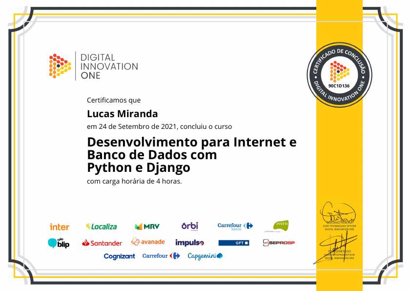 certificate of Desenvolvimento Web com Python e Django