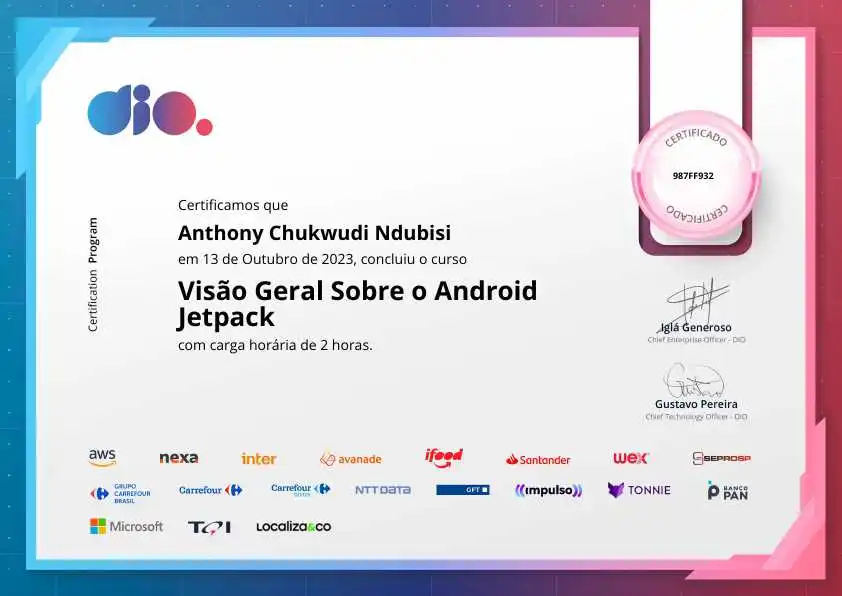 certificate of Visão Geral Sobre o Android Jetpack