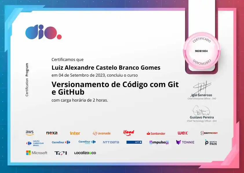 certificate of Versionamento de Código com Git e GitHub