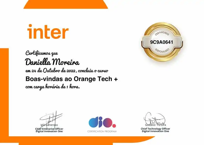 certificate of Boas-vindas ao Orange Tech +