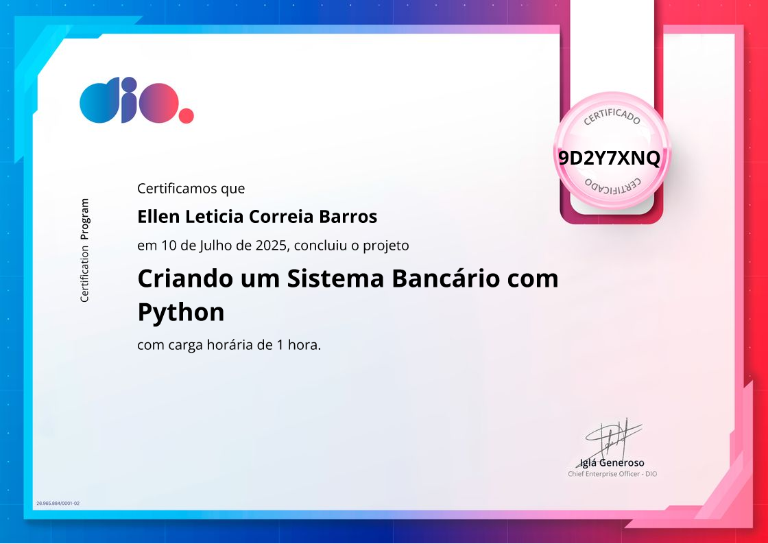 certificate of Criando um Sistema Bancário com Python