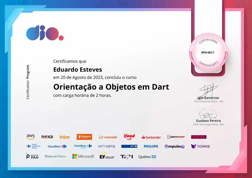 certificate of Orientação a Objetos em Dart