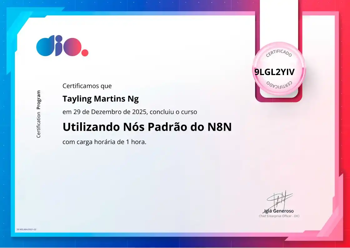 certificate of Utilizando Nós Padrão do N8N