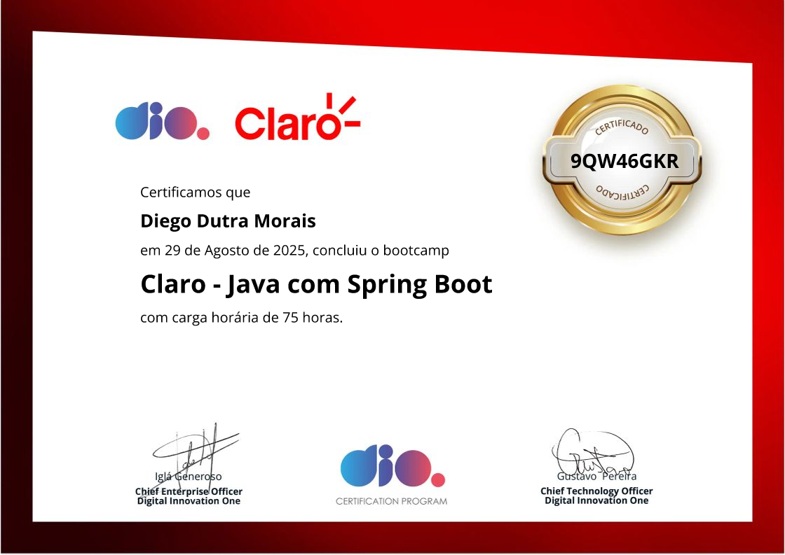 certificate of Claro - Java com Spring Boot