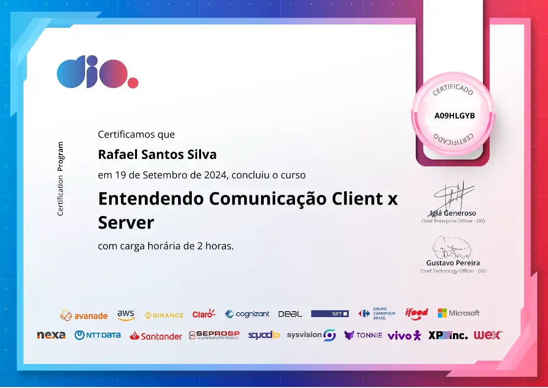 certificate of Entendendo Comunicação Client x Server