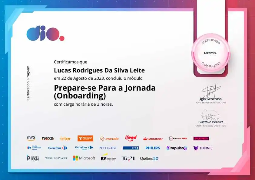 certificate of Prepare-se Para a Jornada (Onboarding)