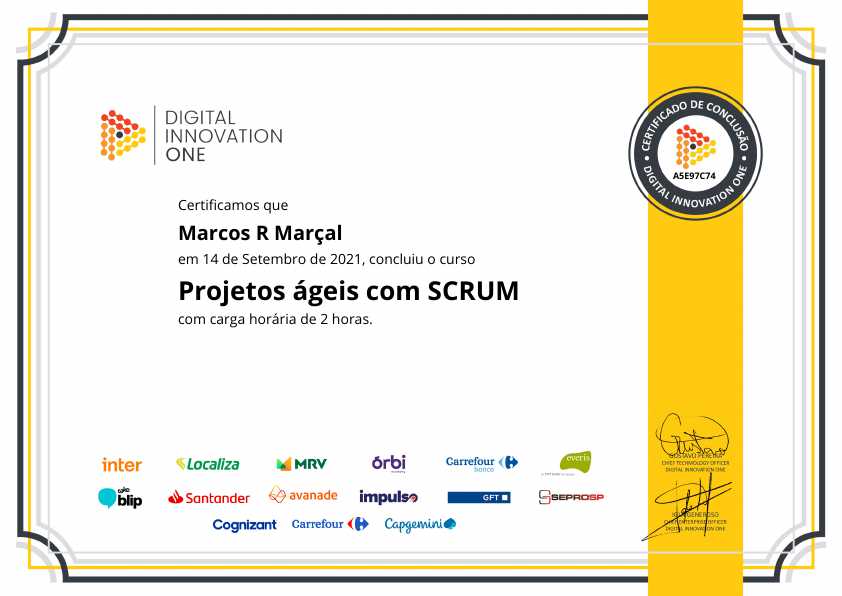 certificate of Projetos ágeis com SCRUM
