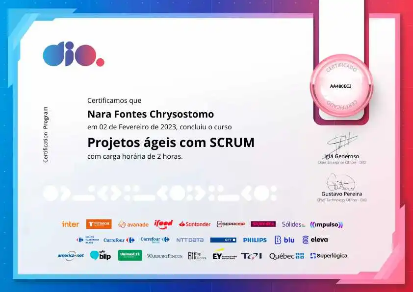 certificate of Projetos ágeis com SCRUM