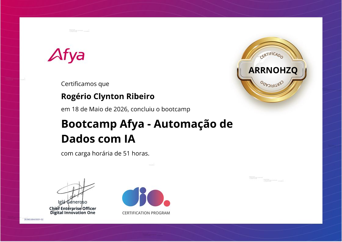certificate of Bootcamp Afya - Automação de Dados com IA