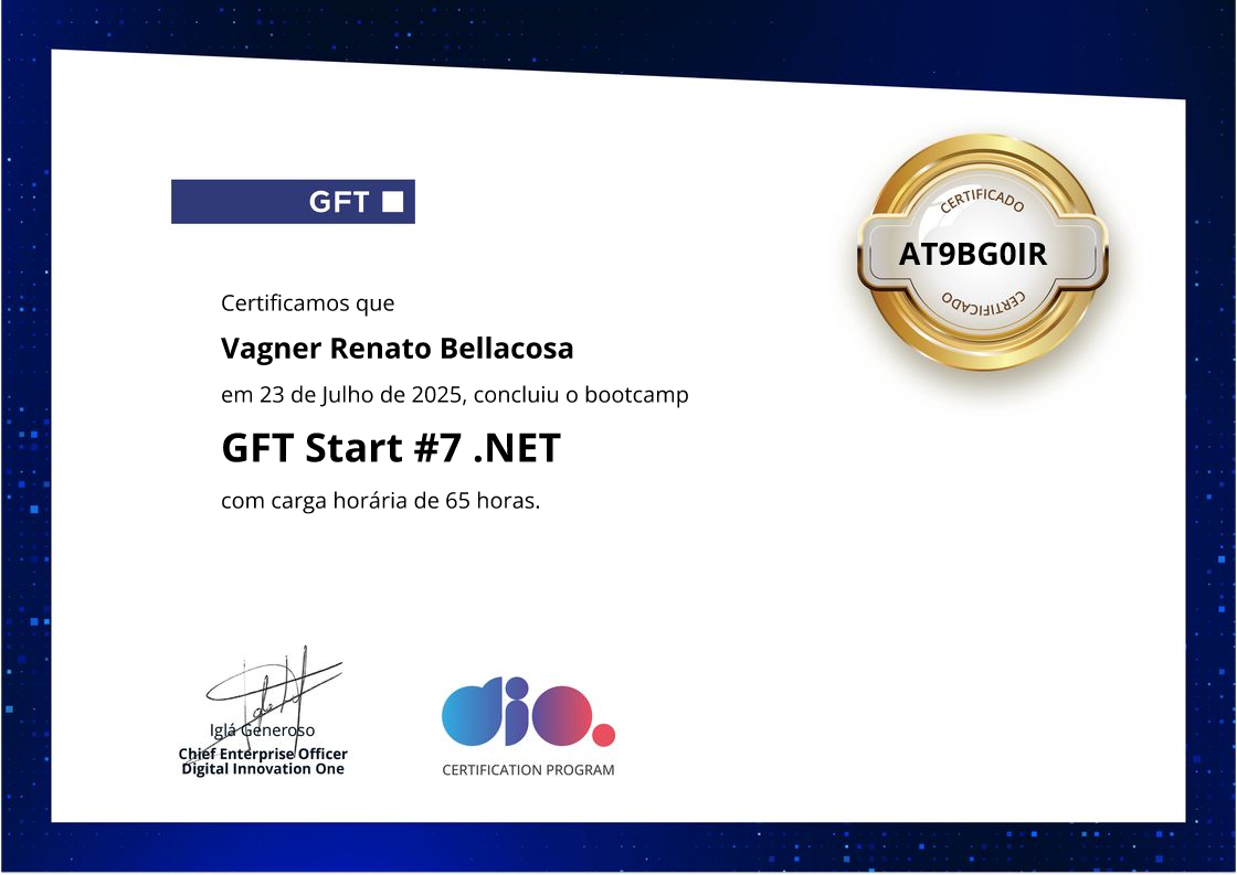 certificate of GFT Start #7 .NET