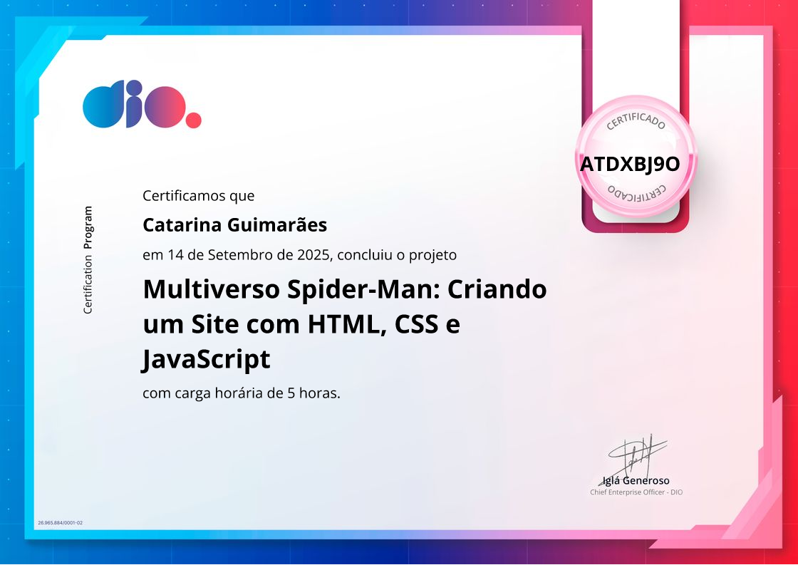 certificate of Multiverso Spider-Man: Criando um Site com HTML, CSS e JavaScript
