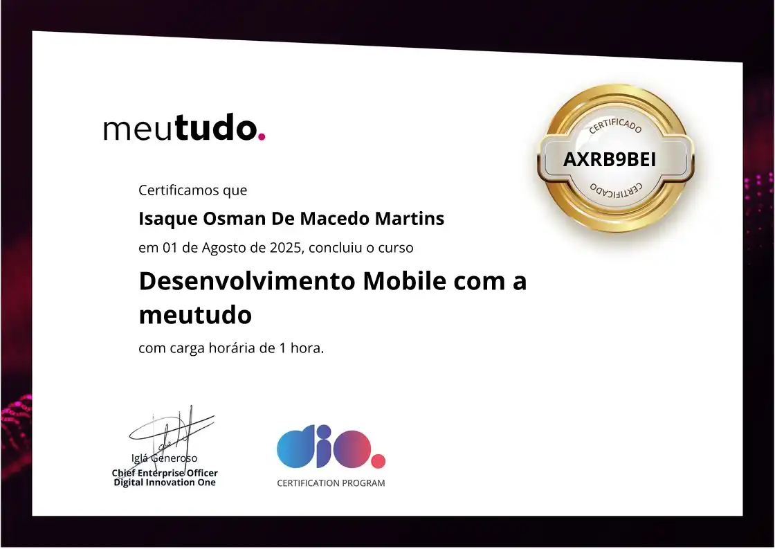 certificate of Desenvolvimento Mobile com a meutudo